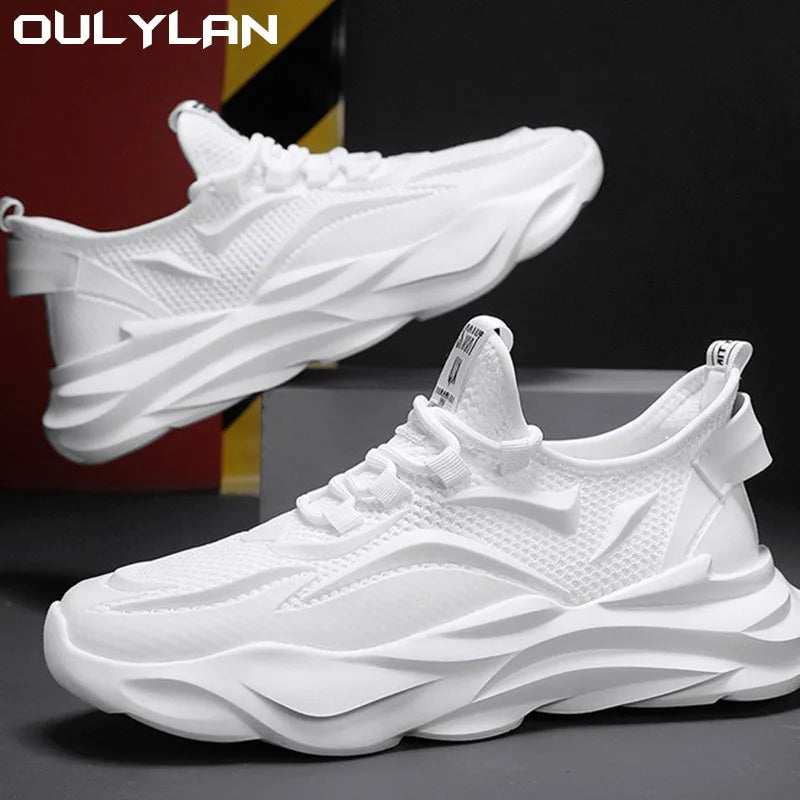 Oulylan Fashion Men Sport Running Shoes, Breathable Lightweight White/Black