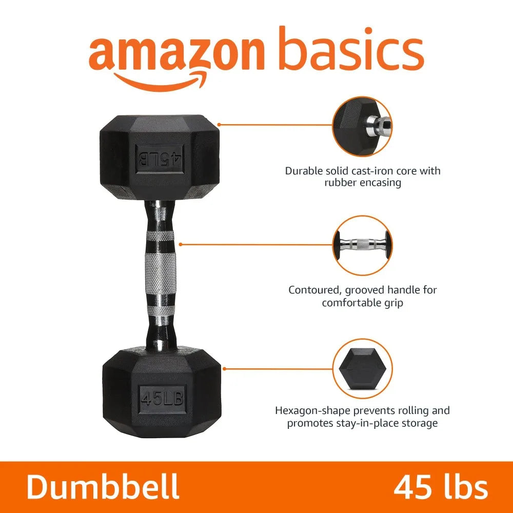 Rubber Encased Exercise & Fitness Hex Dumbbell, Single, Strength Training