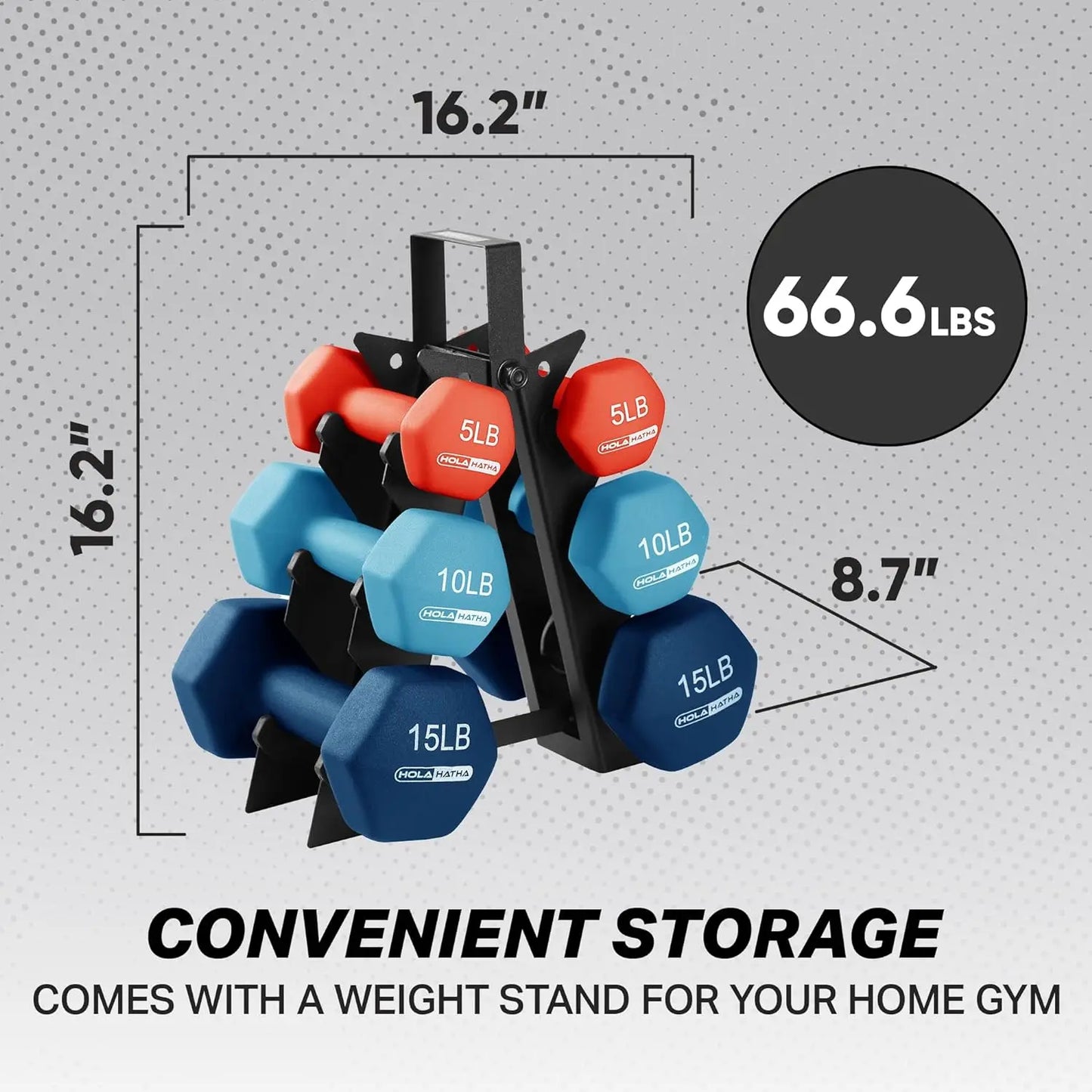 Neoprene Dumbbell Free Hand Weight Set with Storage Rack