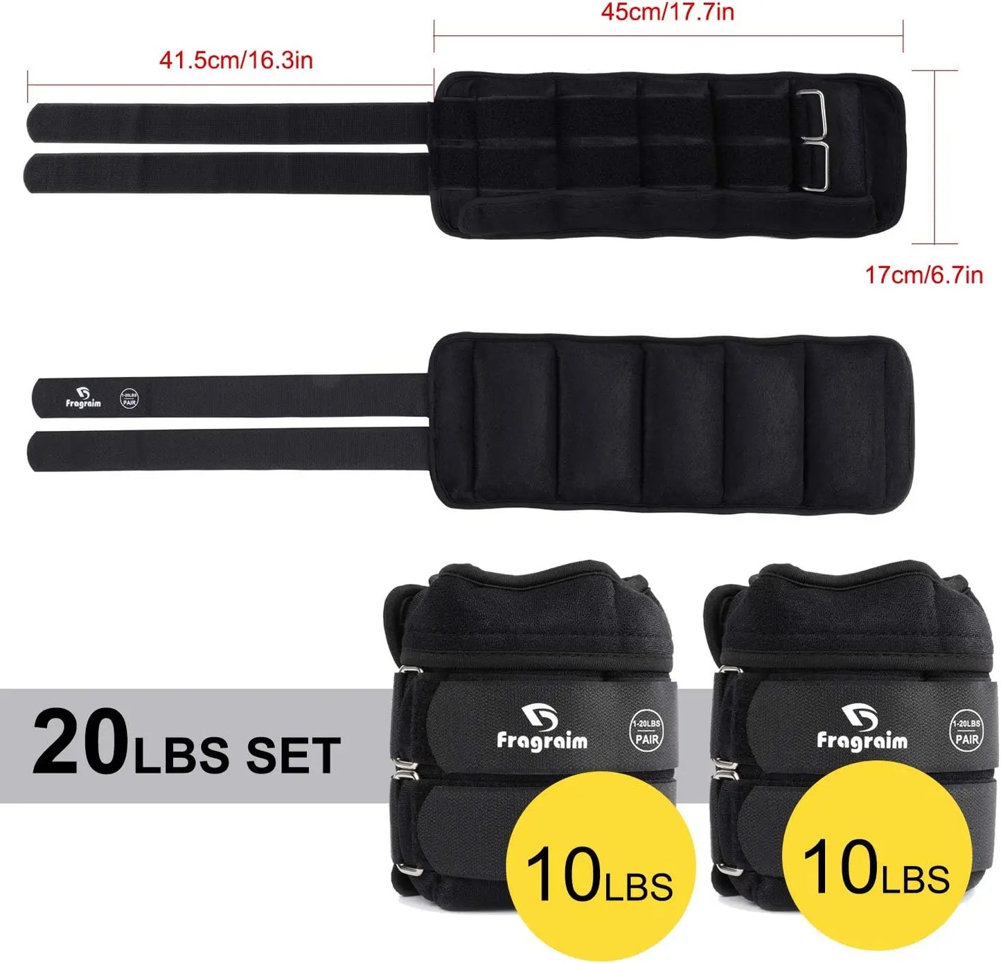 Weight training Adjustable Ankle Weights 20 LBS, Pair with Removable Weight