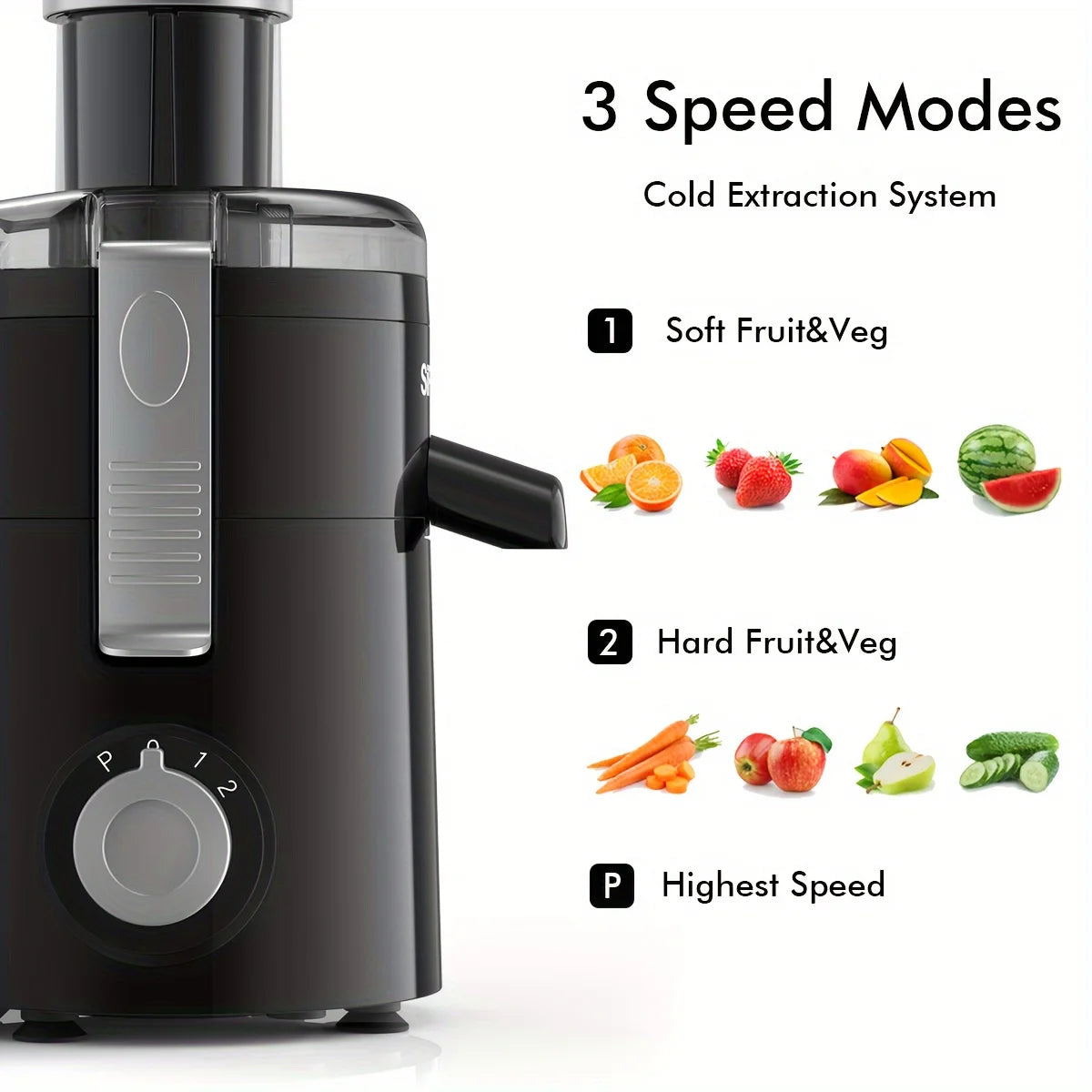 SiFENE Compact Centrifugal Juicer with 3-Speed Settings, Fast Juicer