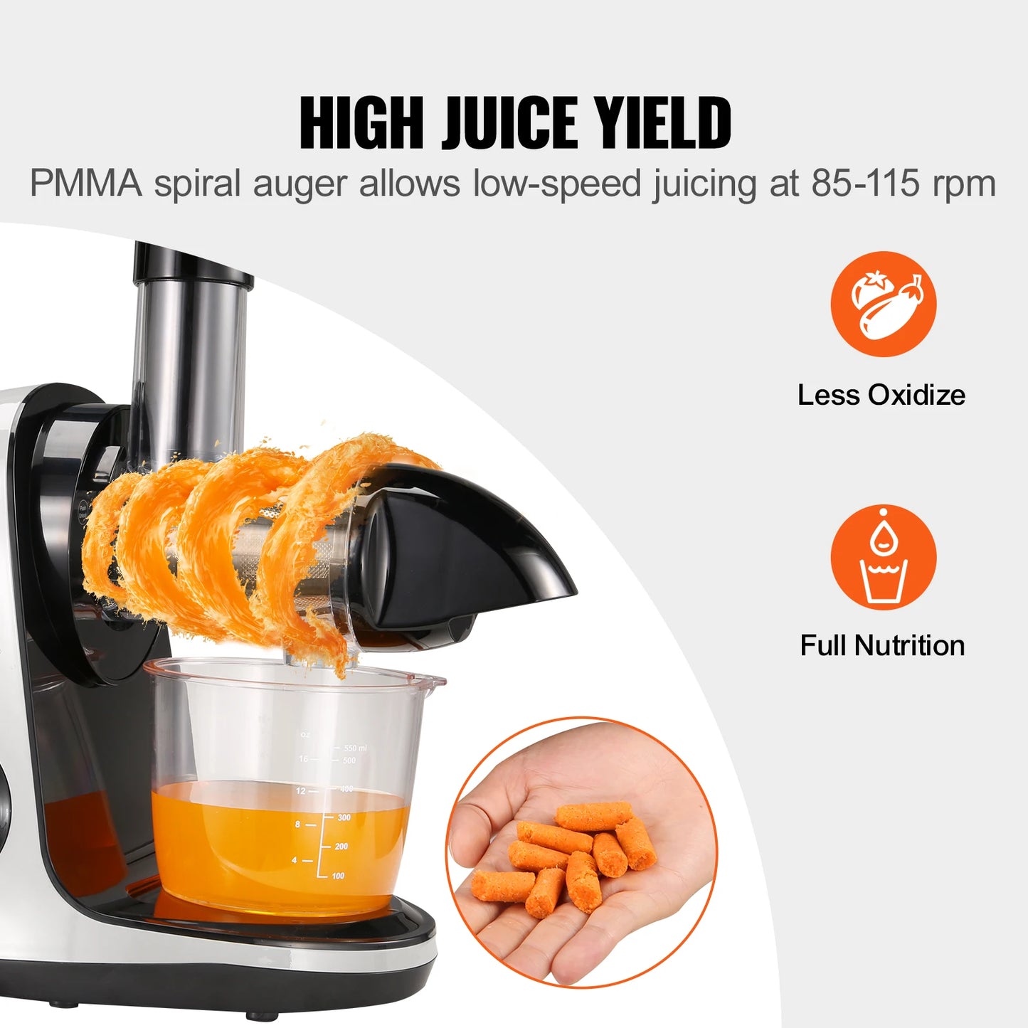 VEVOR Slow Masticating Juicer Cold Press with Reverse Function