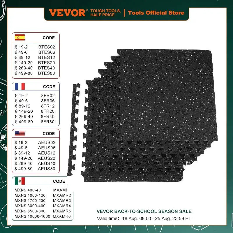 VEVOR 6 PCS 1/2 inch Thick Gym Floor Mats EVA Foam and Rubber Top