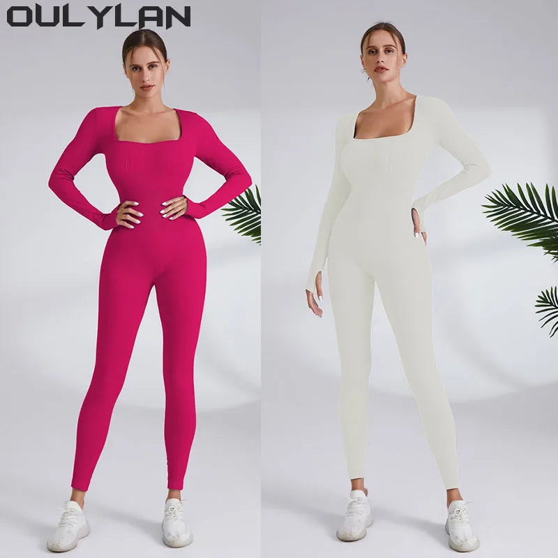 Oulylan Tracksuit Jumpsuit Gym Workout Yoga Clothes Fitness Long Sleeved