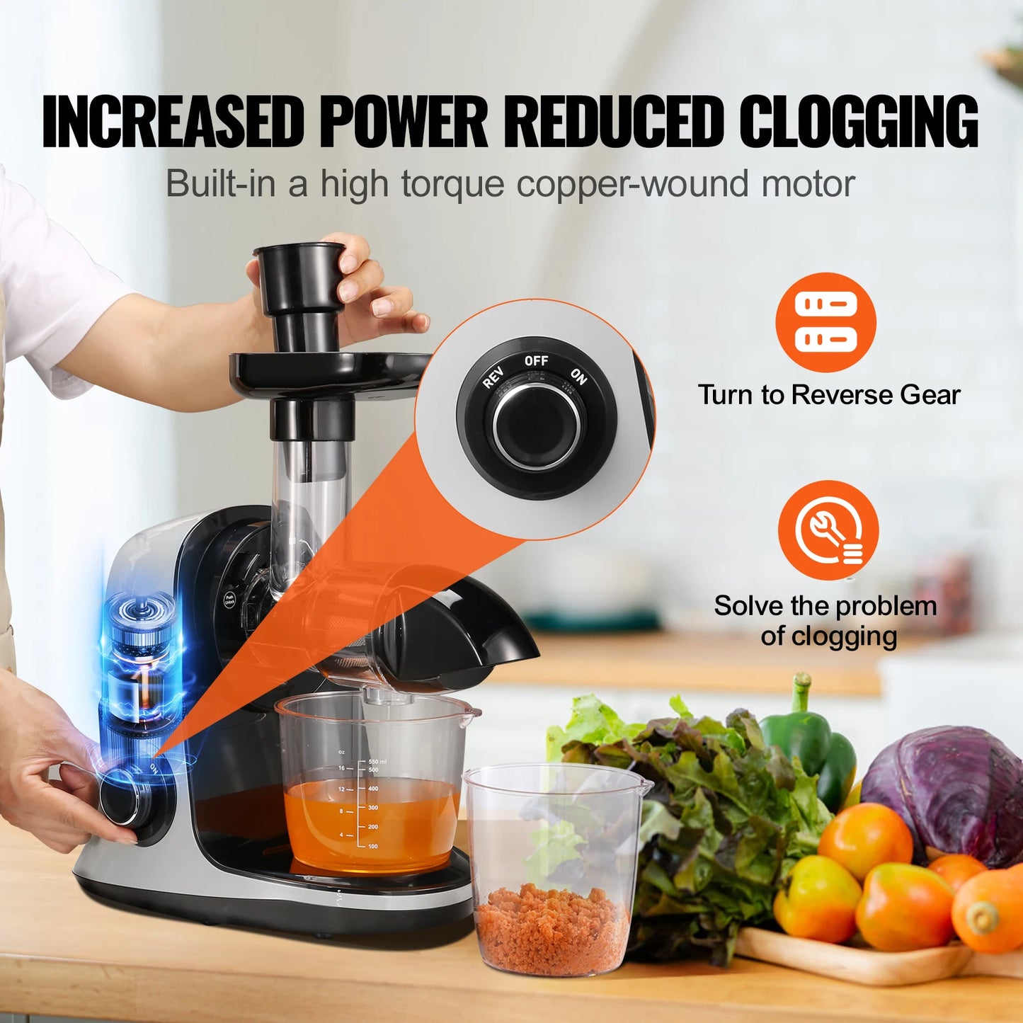 VEVOR Slow Masticating Juicer Cold Press with Reverse Function